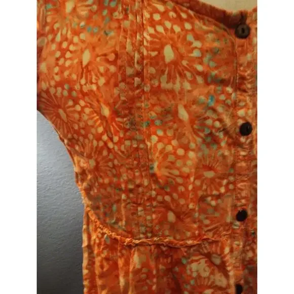 Bali Batiks Indonesia Hand Painted Resort Wear XL Orange Sun Dress Knee Length - Picture 3 of 7